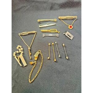 Vintage Mens Tie Clips Bars Tacks Collar Chain Lot Anson Swank NULOK Accessories